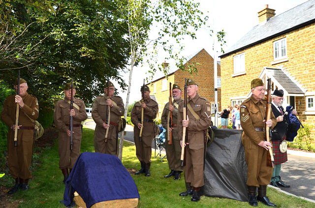 The memorial in situ with its guard of honour